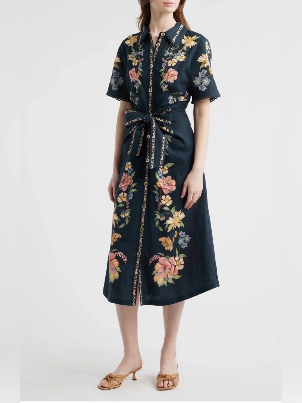 FARM Rio Maira Floral Belted Midi Shirtdress, Size Small, &320 - Picture 6 of 13